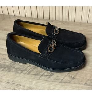 Salvatore Ferragamo ‘Master’ Black Suede Gancini Loafers Men’s Size 8.5